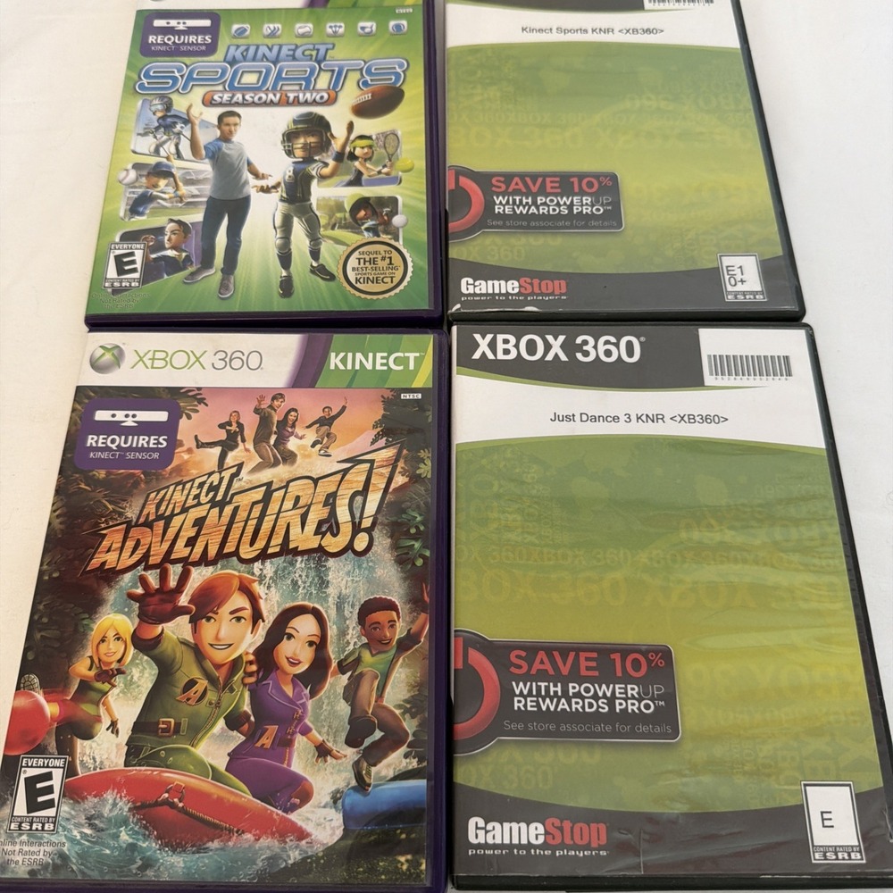 Xbox 360 Video Game Lot Of 4 Kinect Sports 1 & 2 Kinect Adventures Just Dance
